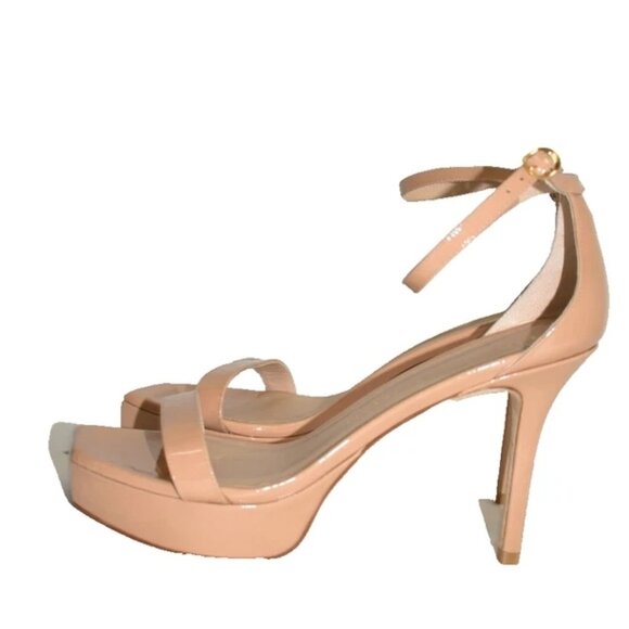 $600 STUART WEITZMAN Nunaked Party Platform Strap Sandal PATENT ADOBE 10 (PC3) - Picture 4 of 7